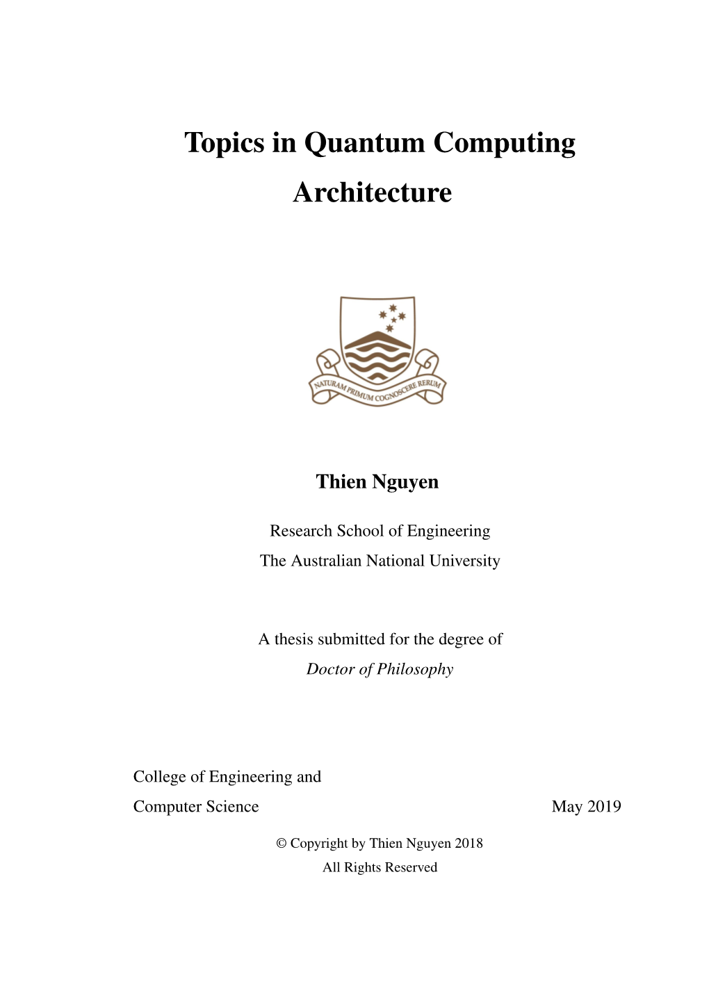 Topics in Quantum Computing Architecture