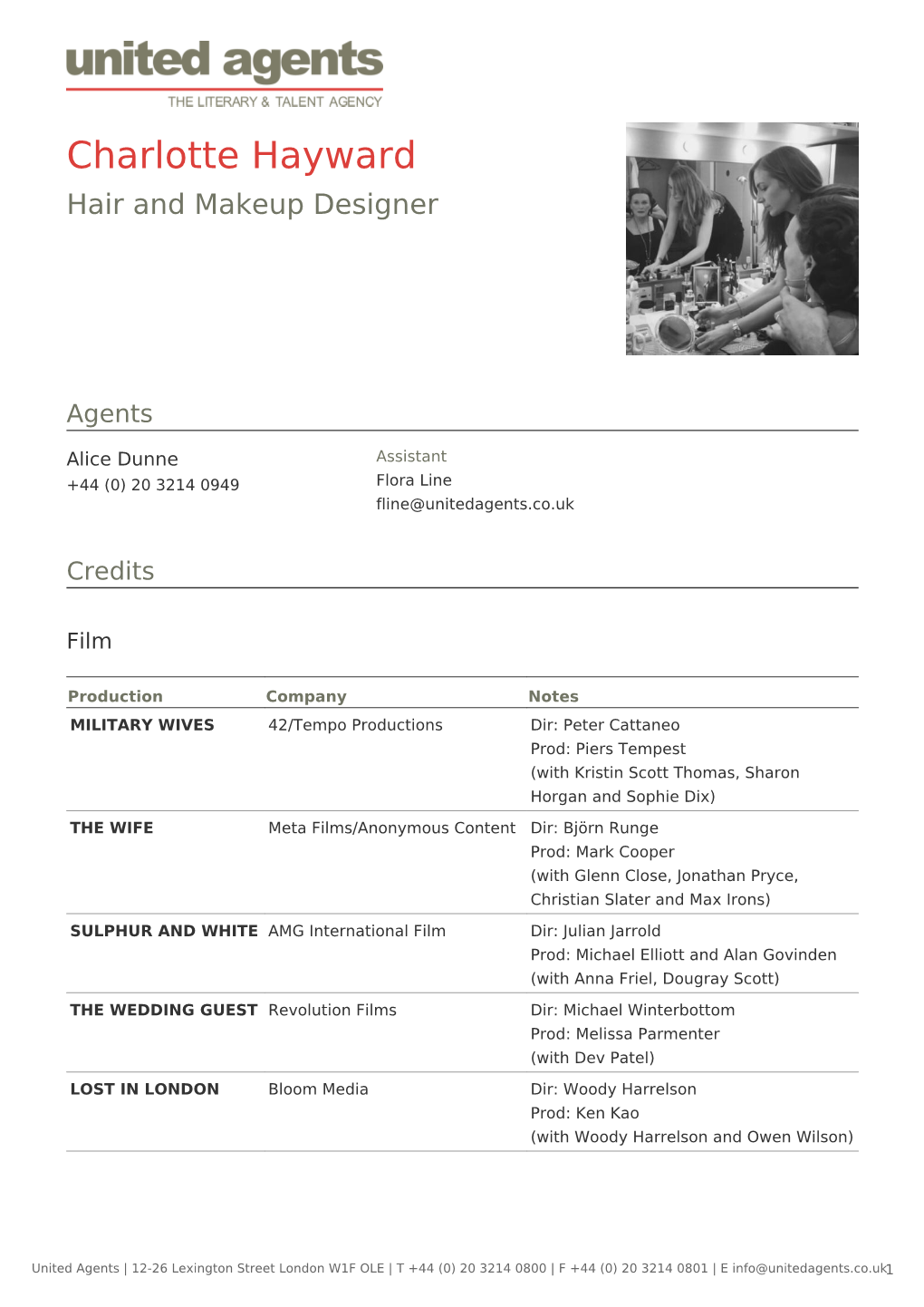 Charlotte Hayward Hair and Makeup Designer