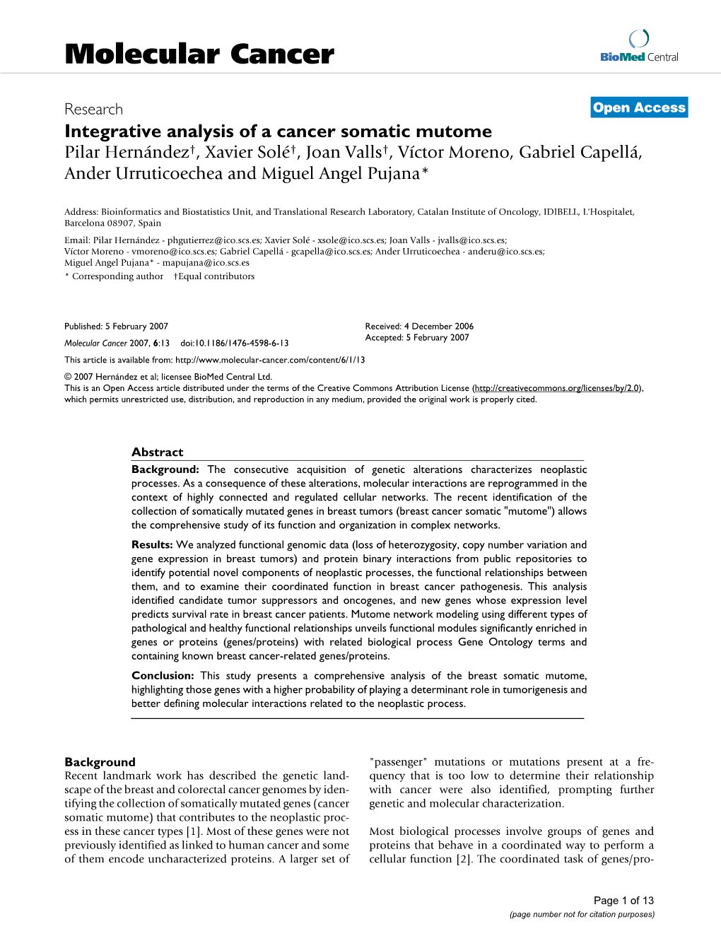 Integrative Analysis of a Cancer Somatic Mutome