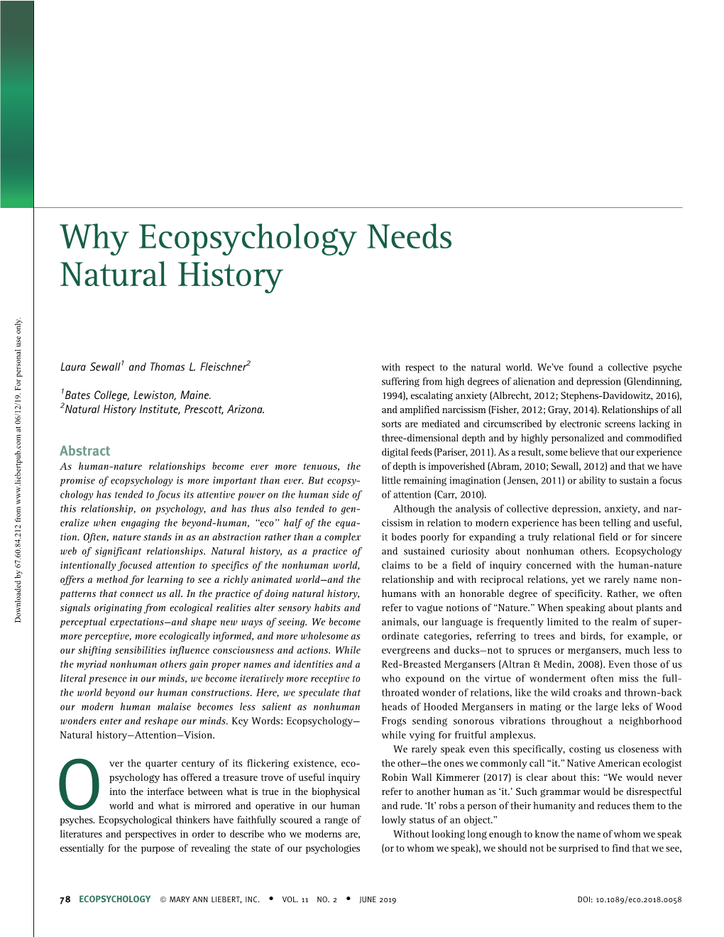 Why Ecopsychology Needs Natural History