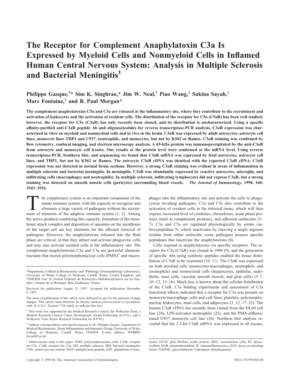 Analysis in Multiple Sclerosis Nonmyeloid Cells in Inflamed