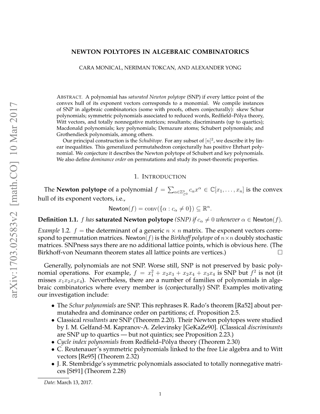 Newton Polytopes in Algebraic Combinatorics