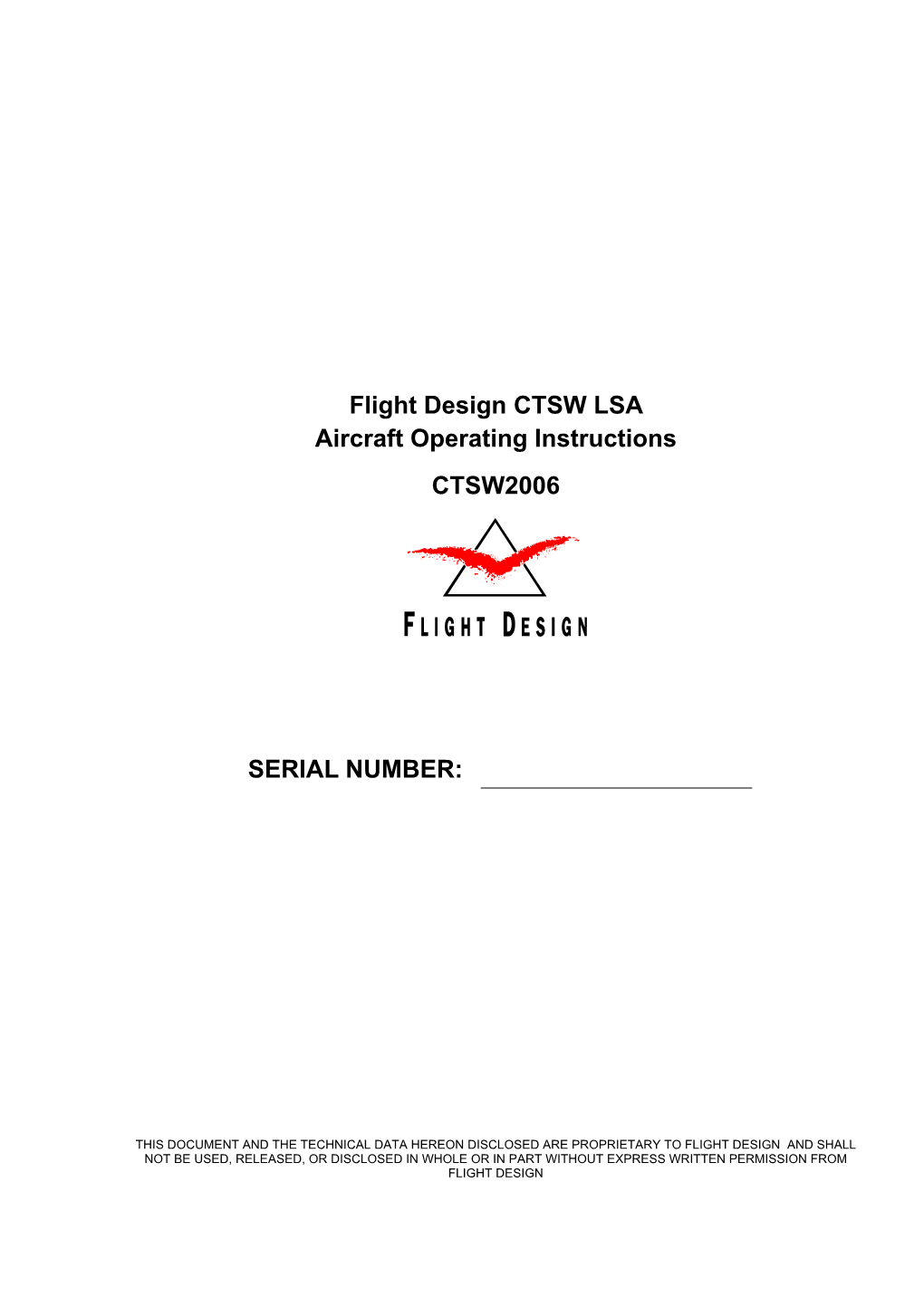 Flight Design CTSW LSA Aircraft Operating Instructions CTSW2006