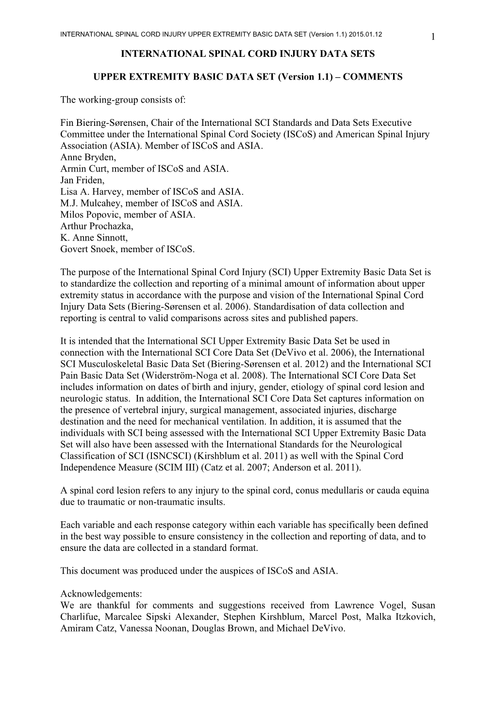 International Spinal Cord Injury Data Sets s1