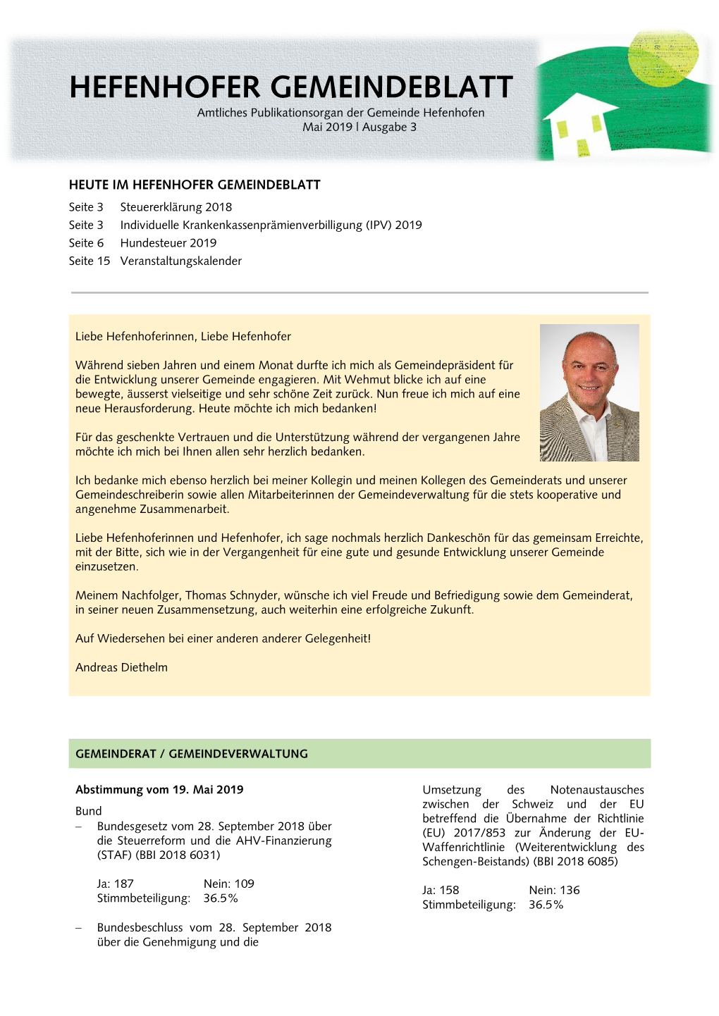 HEFENHOFER GEMEINDEBLATT Amtliches Publikationsorgan Der Gemeinde Hefenhofen Mai 2019 | Ausgabe 3