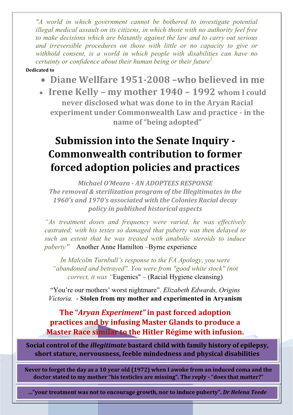Submission Into the Senate Inquiry