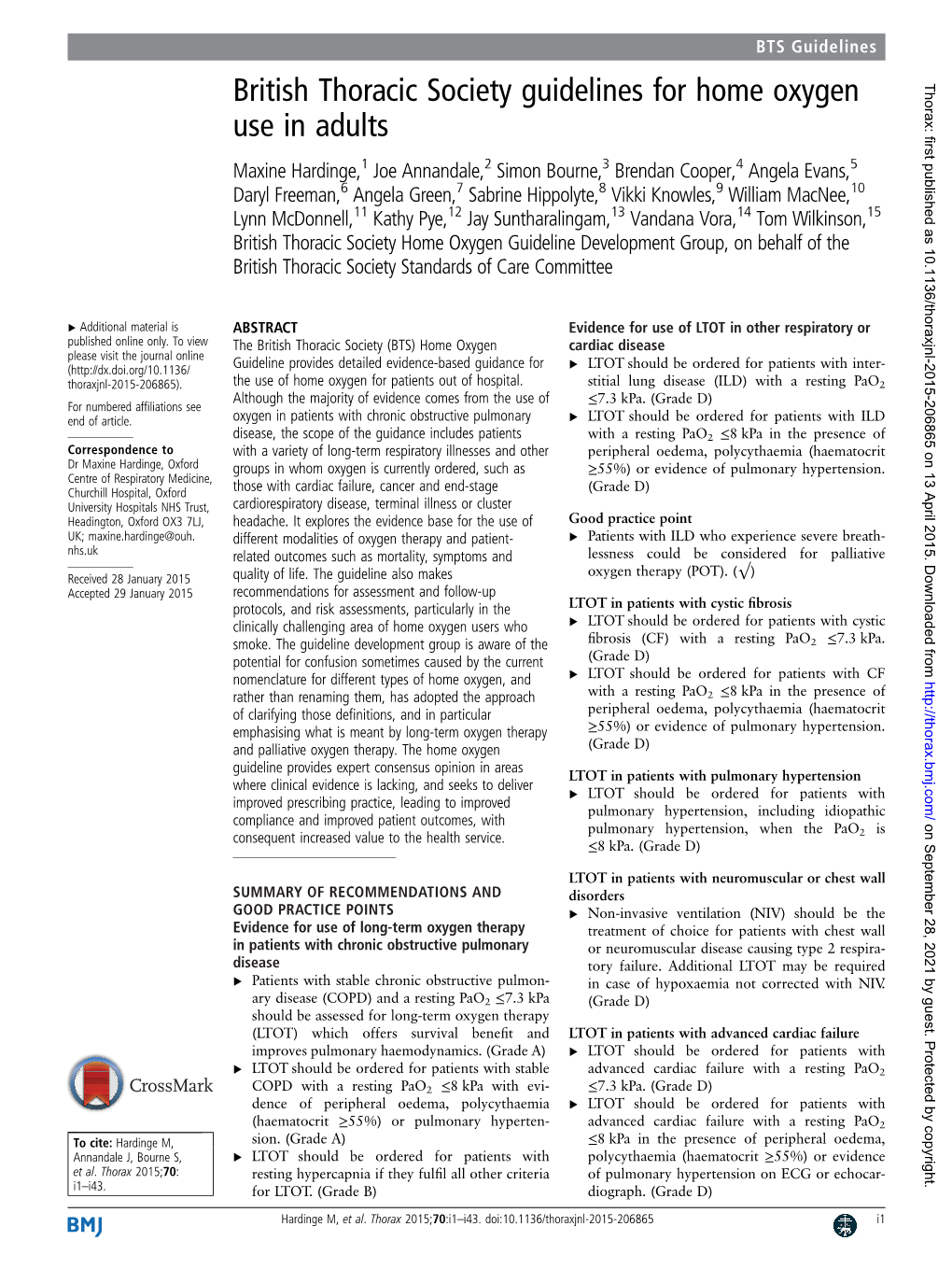 British Thoracic Society Guidelines for Home Oxygen Use in Adults