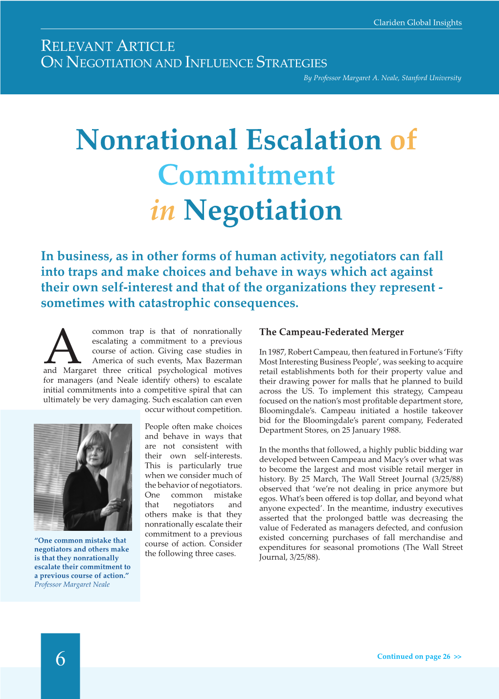 Nonrational Escalation of Commitment in Negotiation