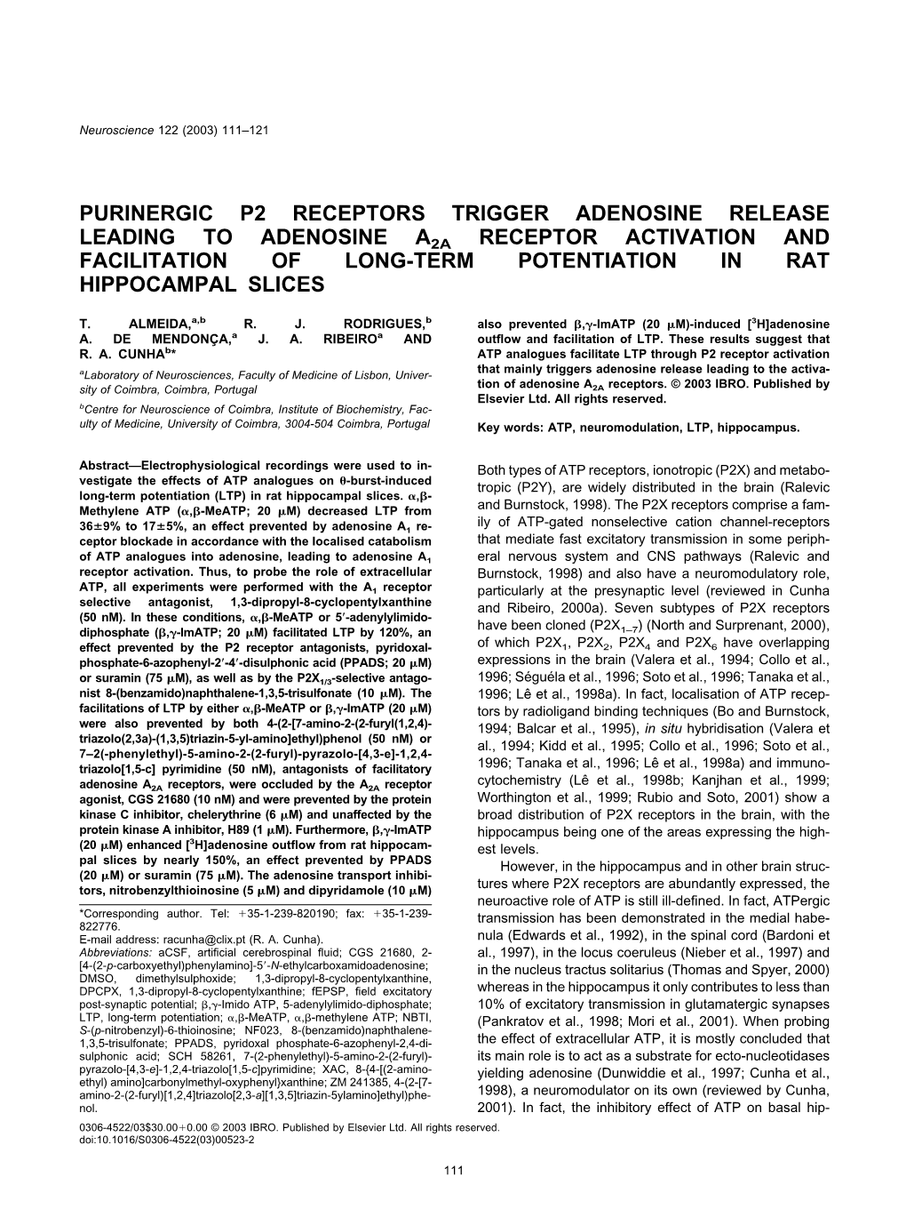 Purinergic P2 Receptors Trigger Adenosine Release Leading to Adenosine A2a Receptor Activation and Facilitation of Long-Term Potentiation in Rat Hippocampal Slices