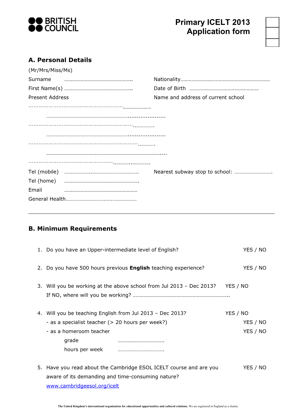 CELTA Application Form