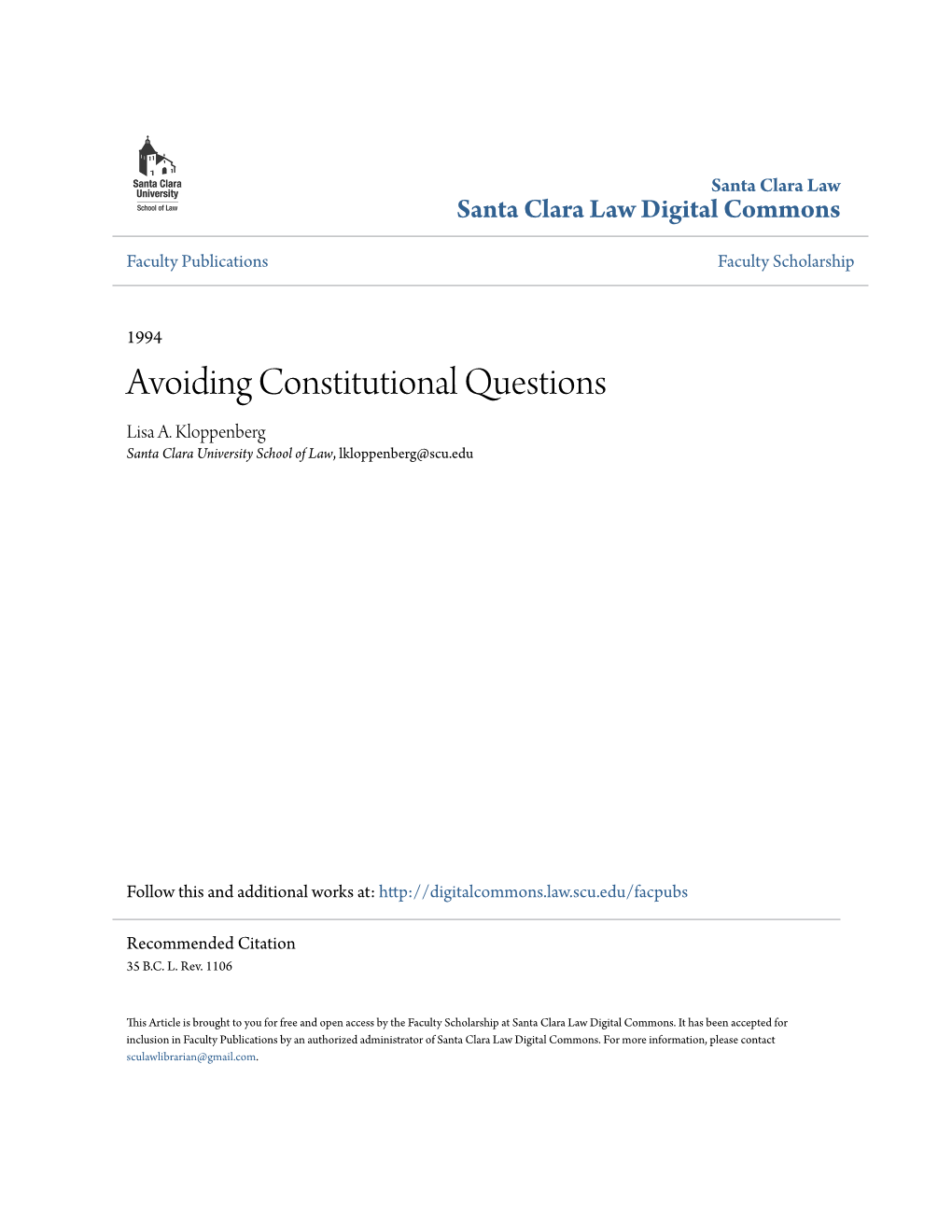 Avoiding Constitutional Questions Lisa A