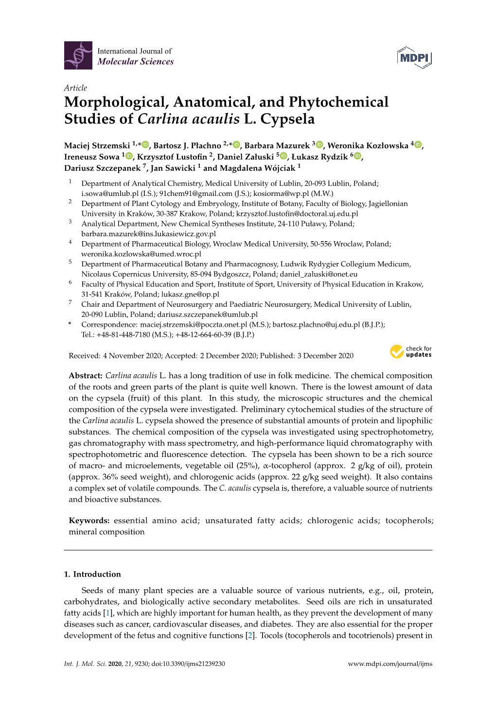 Morphological, Anatomical, and Phytochemical Studies of Carlina Acaulis L. Cypsela
