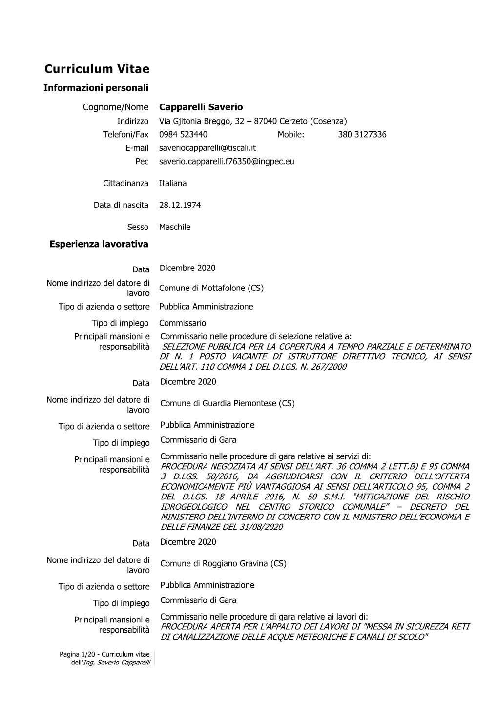 Curriculum Vitae Informazioni Personali