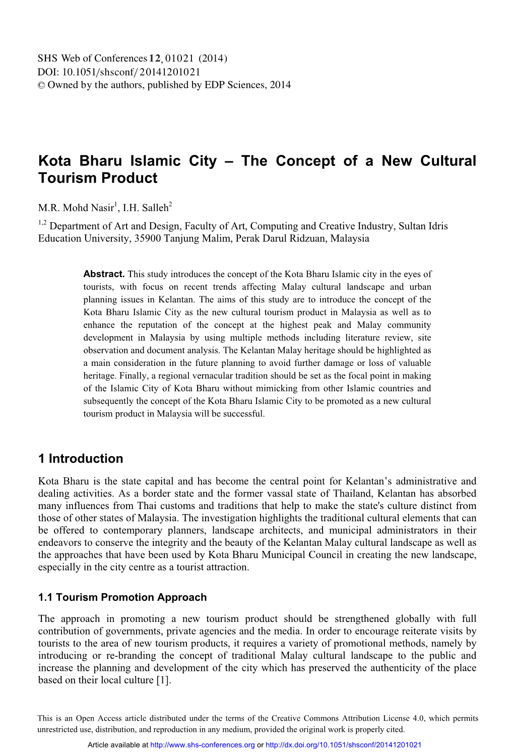 Kota Bharu Islamic City – the Concept of a New Cultural Tourism Product