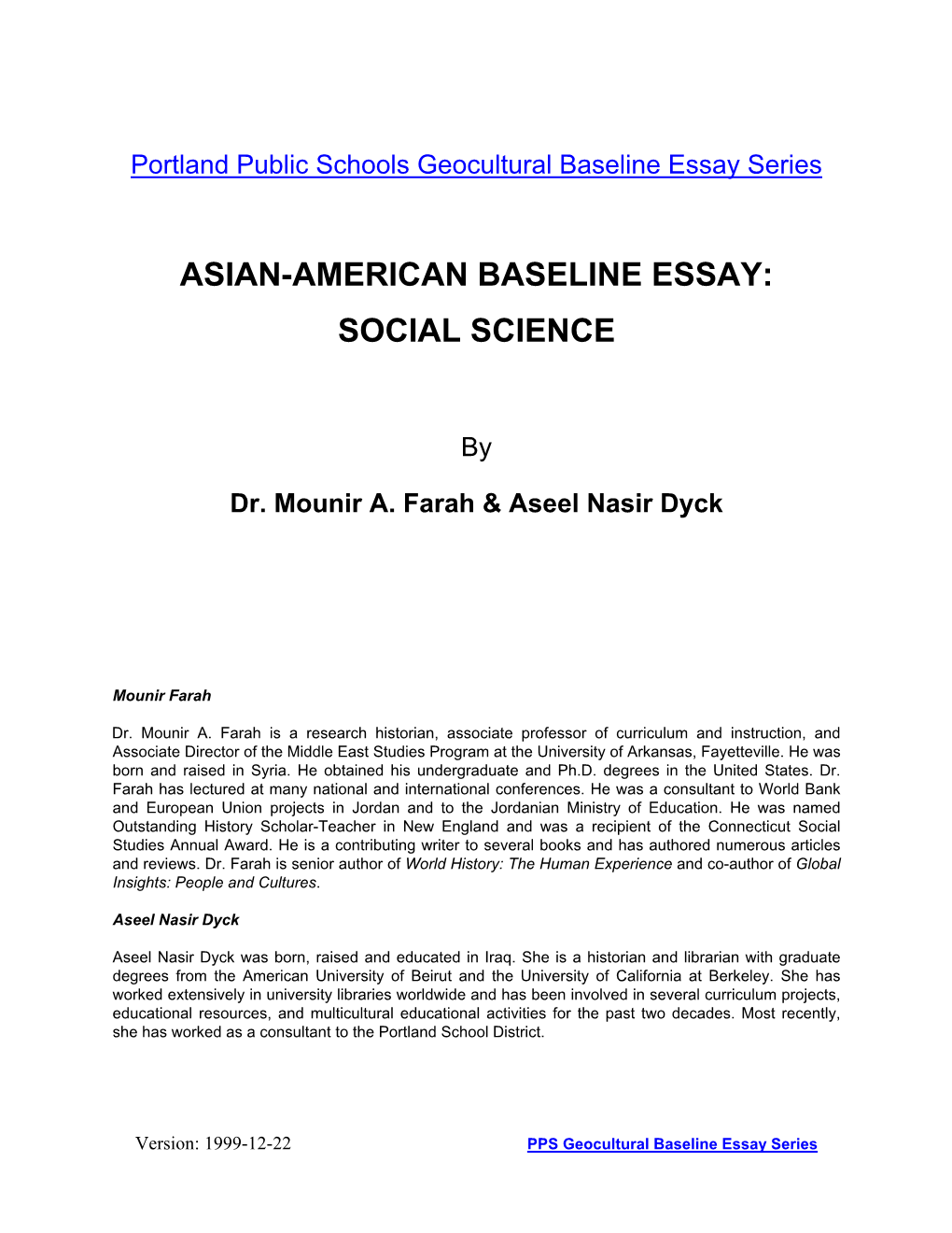 Asian-American Baseline Essay: Social Science