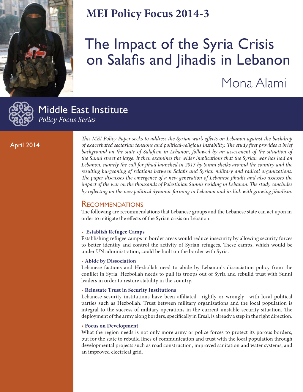 The Impact of the Syria Crisis Skon Salafis and Jihadis in Lebanon Mona Alami