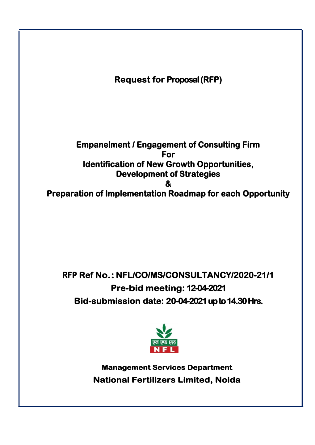(RFP) Empanelment / Engagement of Consulting Firm for Identification Of