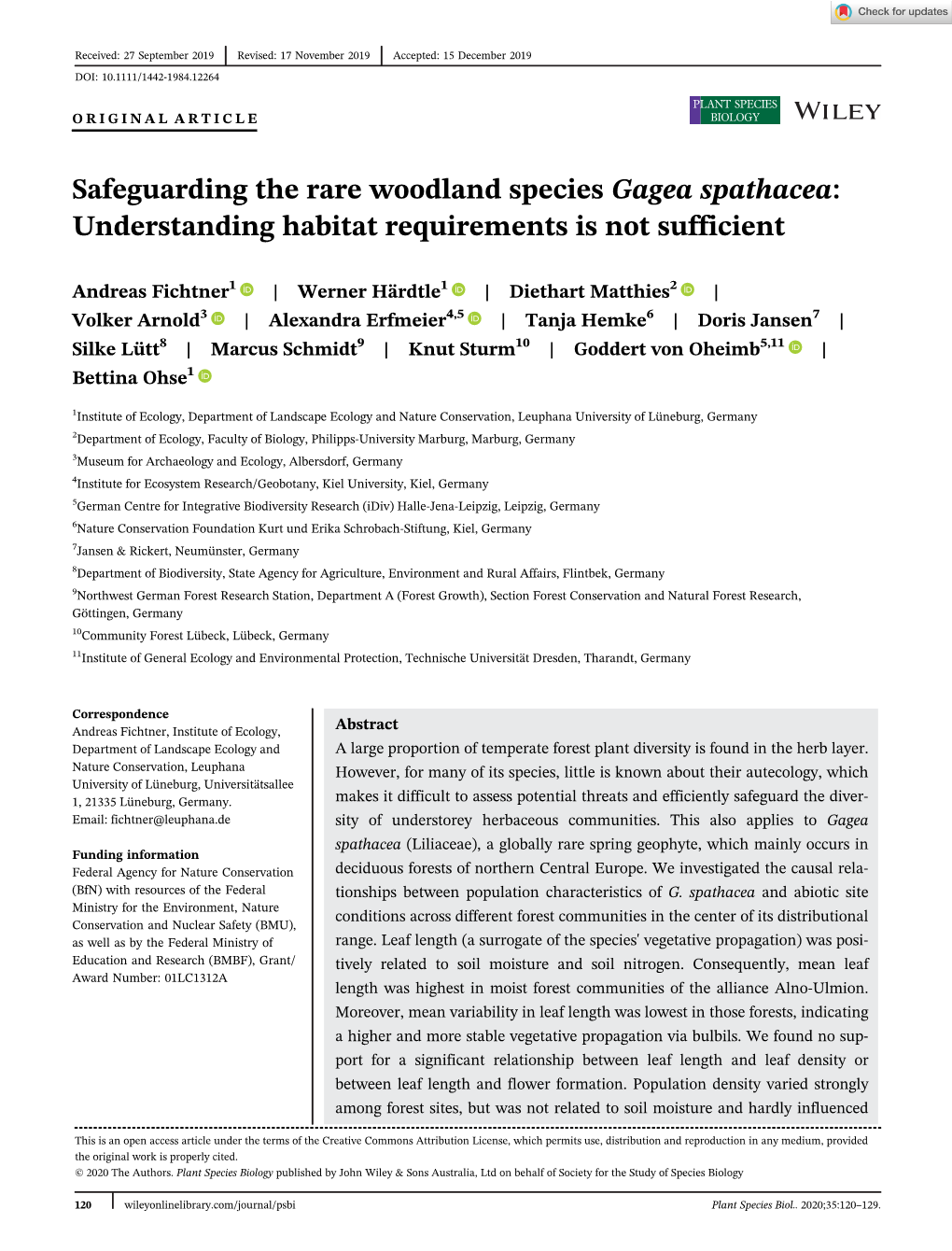 Safeguarding the Rare Woodland Species Gagea Spathacea: Understanding Habitat Requirements Is Not Sufficient