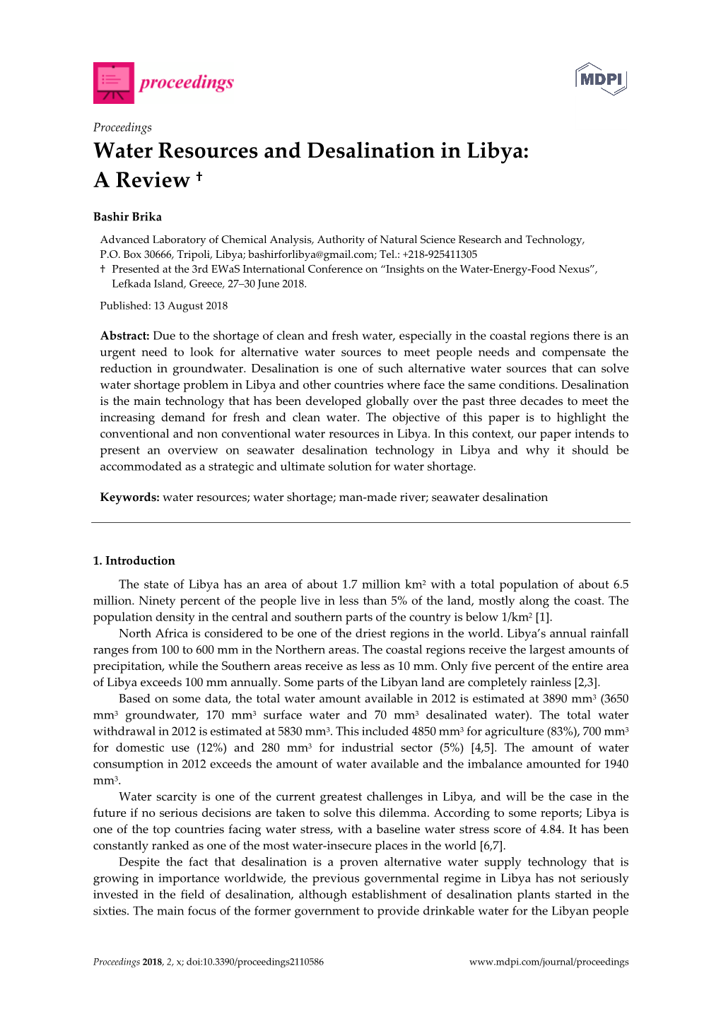 Water Resources and Desalination in Libya: a Review †