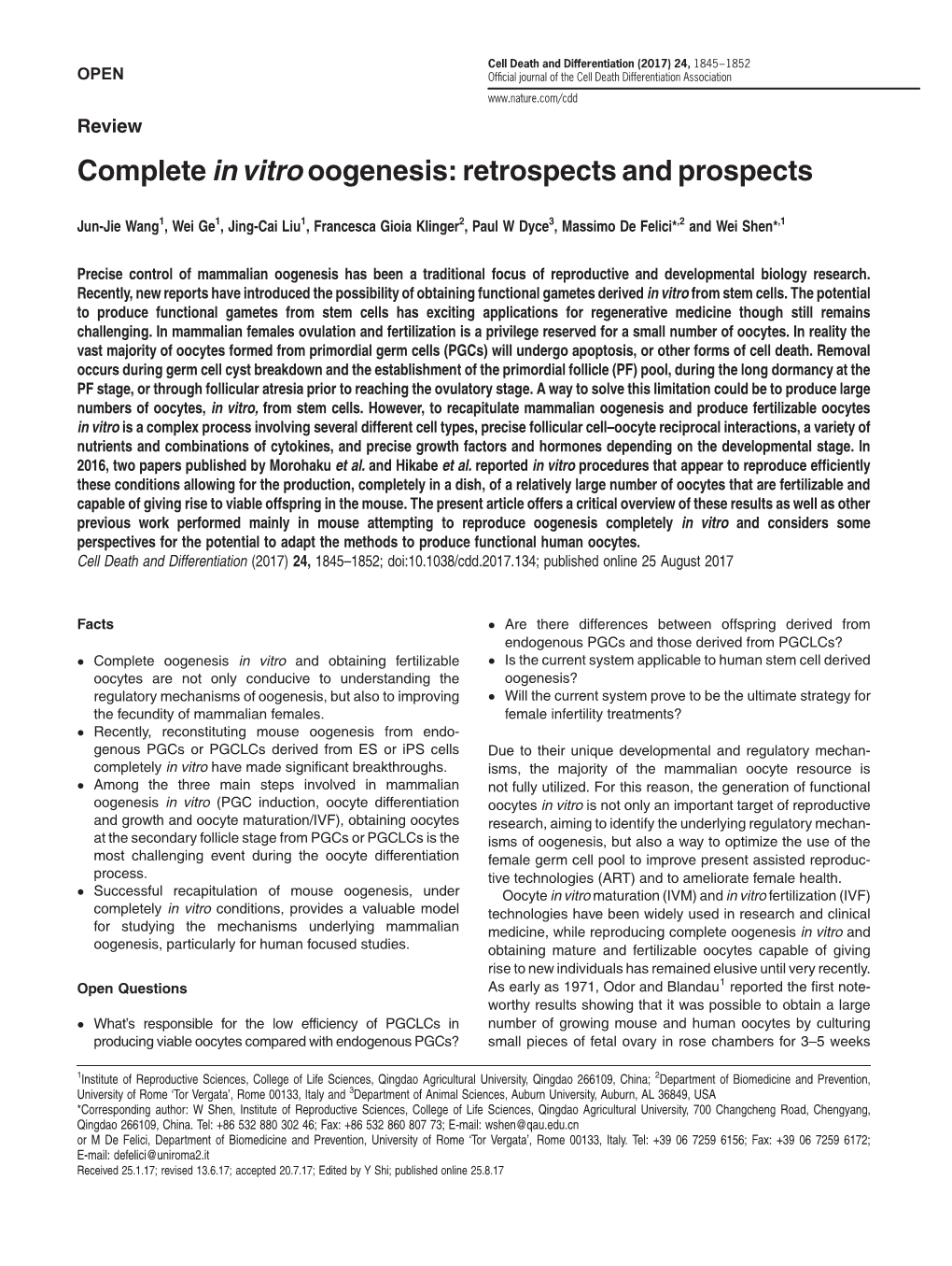 Complete in Vitro Oogenesis: Retrospects and Prospects
