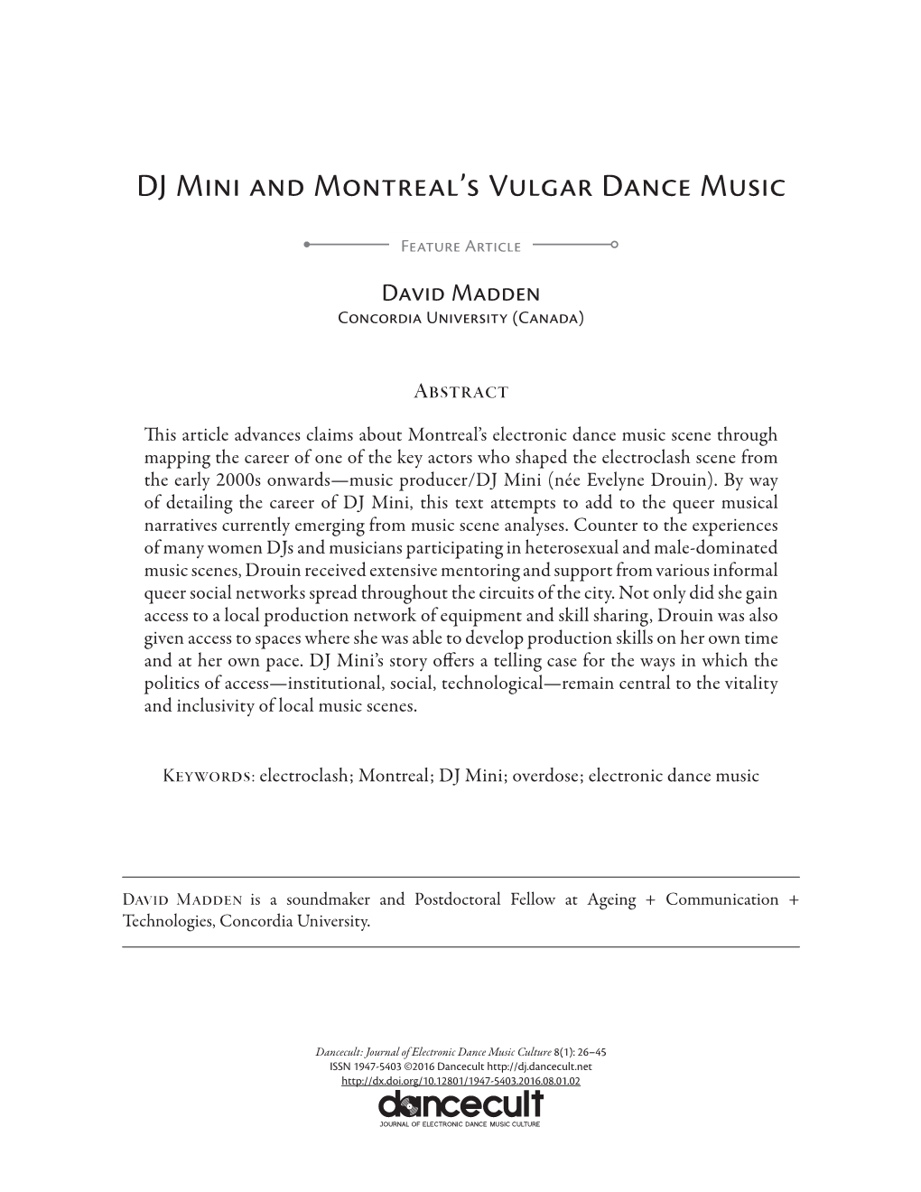 DJ Mini and Montreal's Vulgar Dance Music