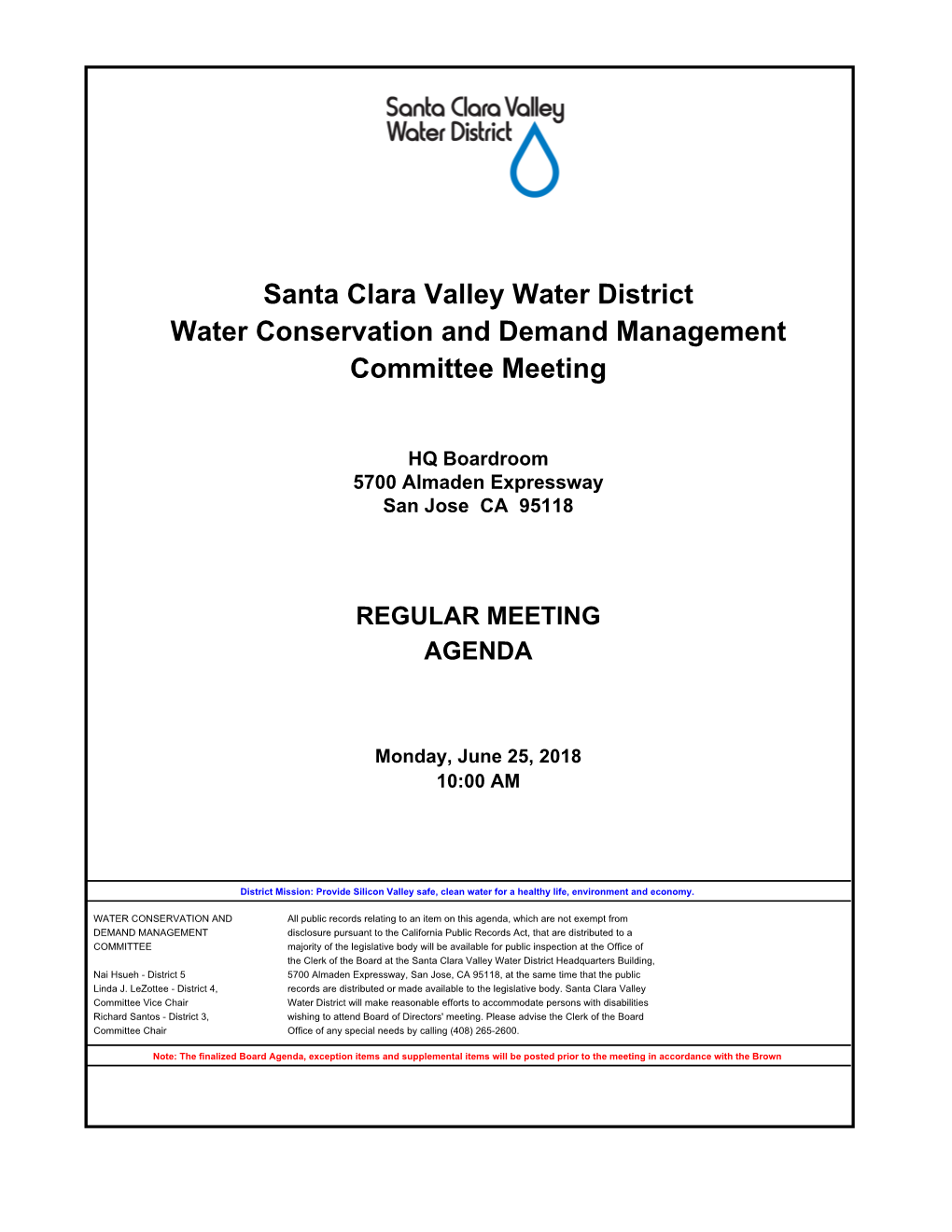 Santa Clara Valley Water District Water Conservation and Demand Management Committee Meeting