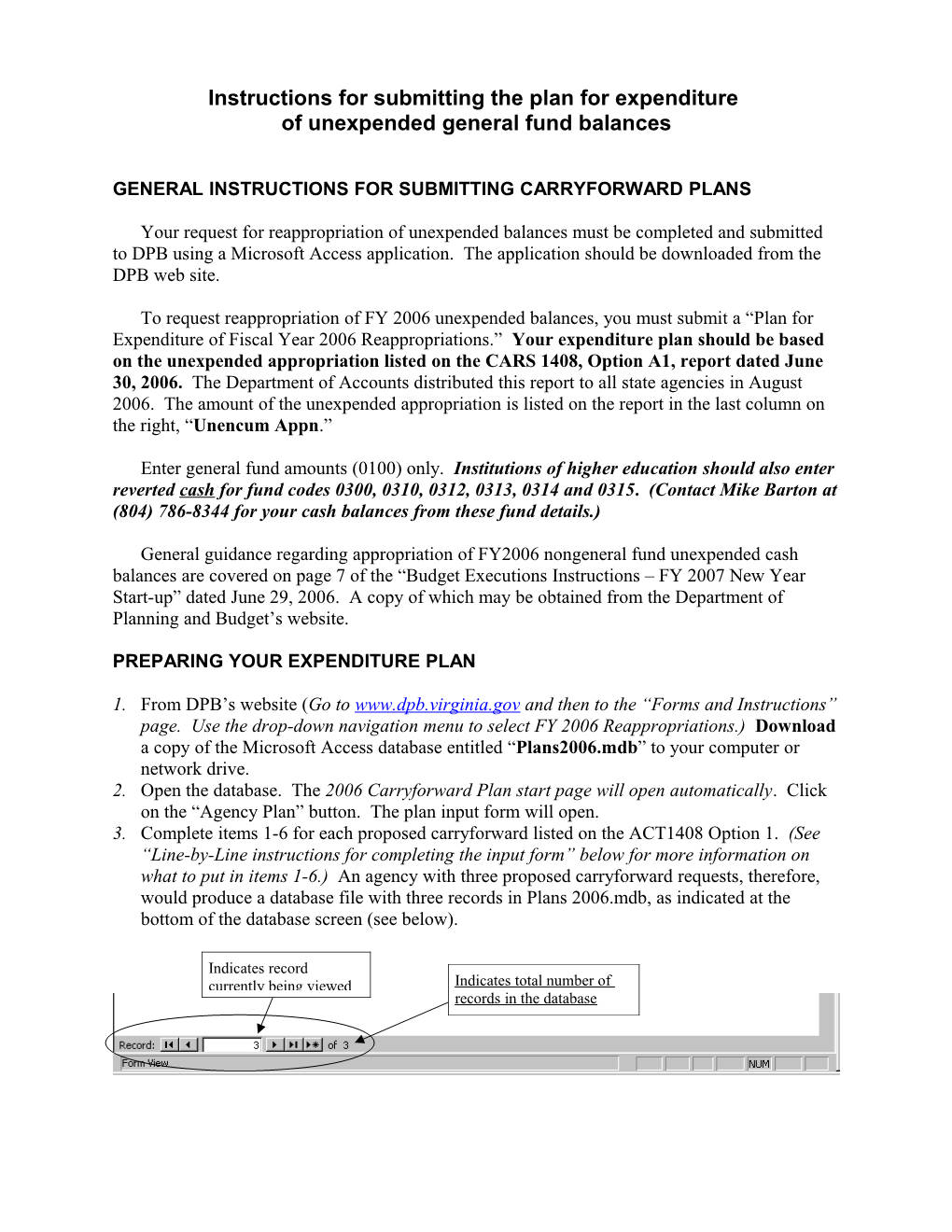 General Instructions for Submitting Carryforward Plans