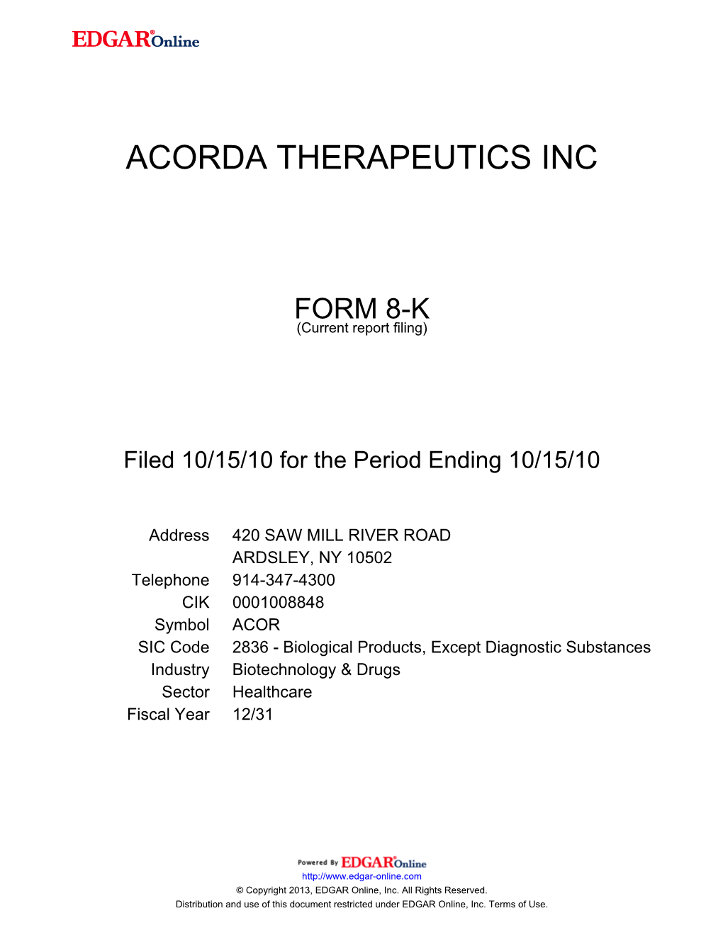 Acorda Therapeutics Inc