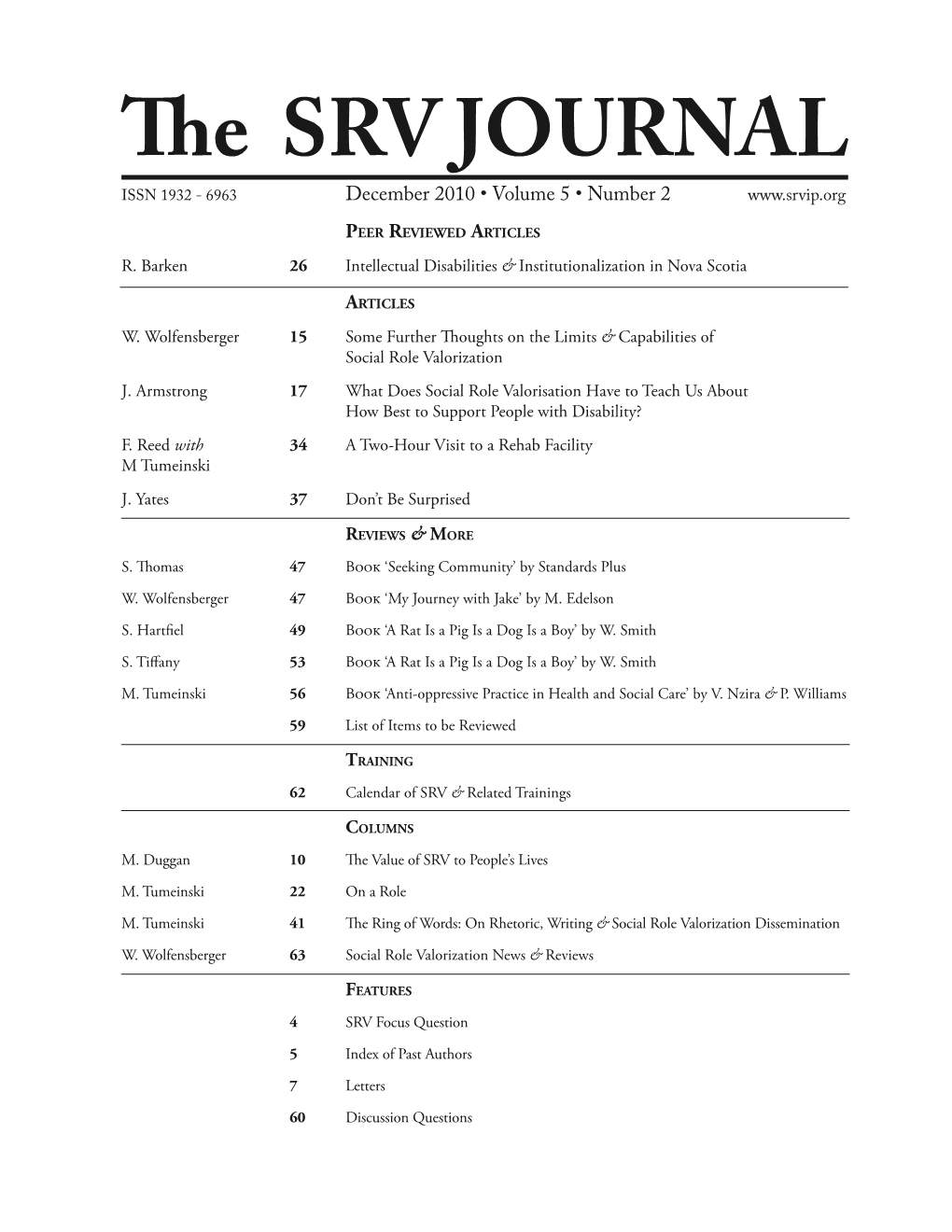 The SRV JOURNAL from the EDITOR
