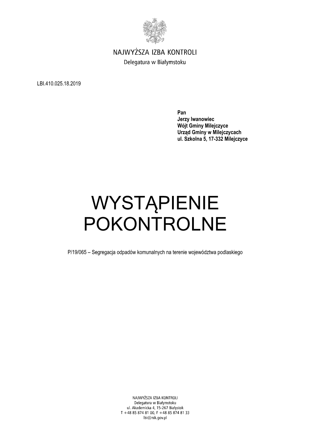 Wystąpienie Pokontrolne