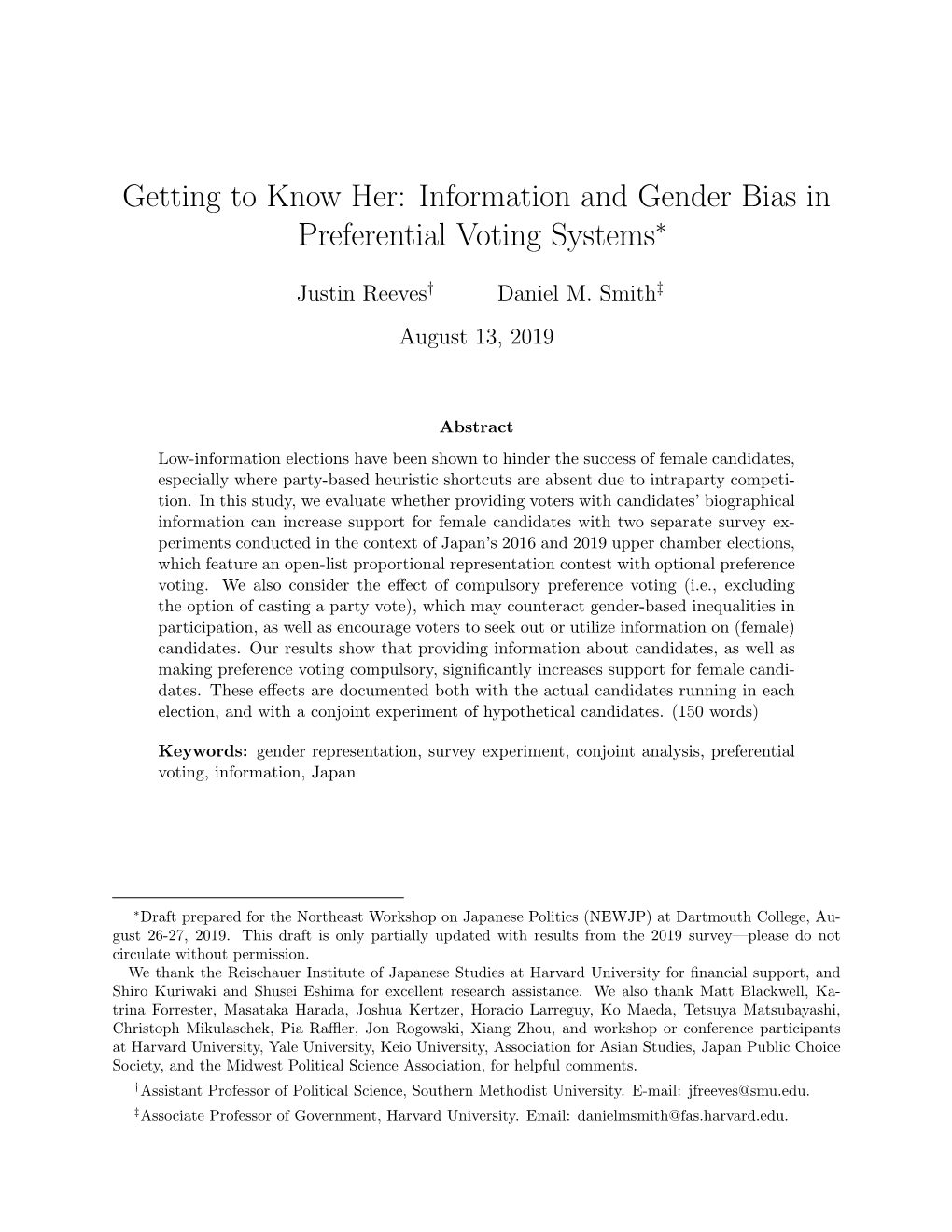 Getting to Know Her: Information and Gender Bias in Preferential Voting Systems∗