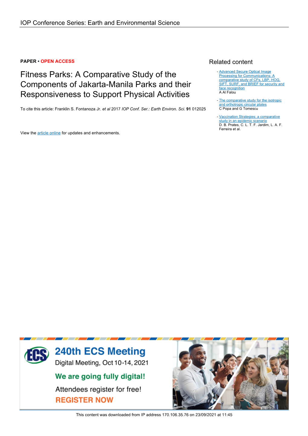 Fitness Parks: a Comparative Study of the Components of Jakarta-Manila Parks and Their Responsiveness to Support Physical Activities