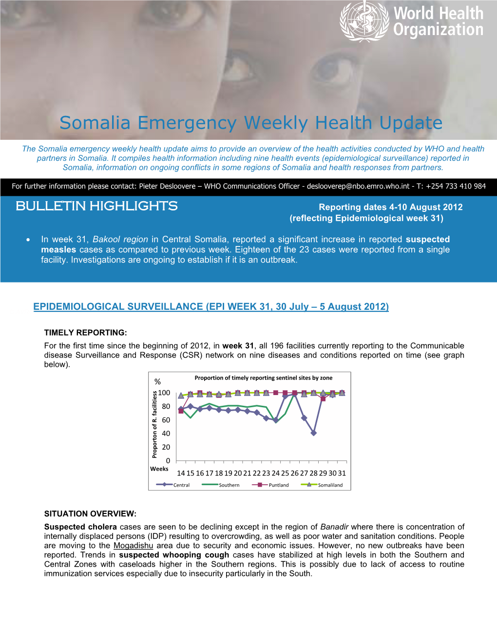 Somalia Emergency Weekly Health Update