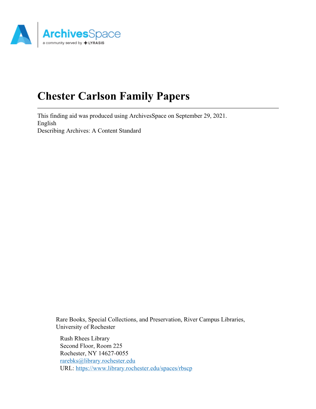 Chester Carlson Family Papers