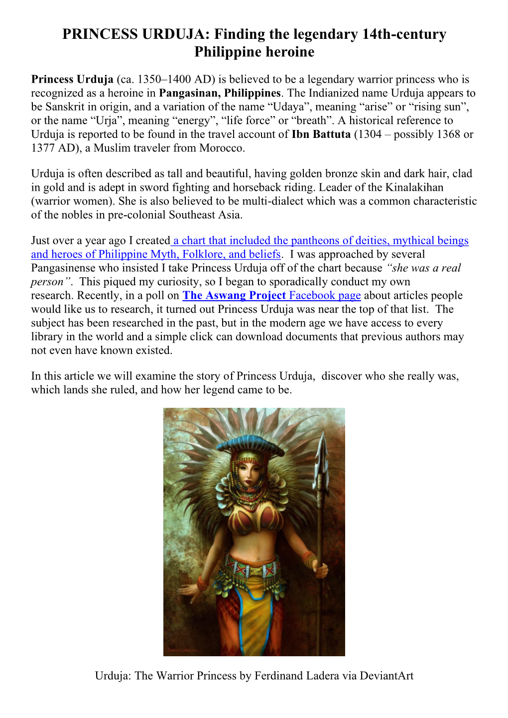 PRINCESS URDUJA: Finding the Legendary 14Th-Century Philippine Heroine