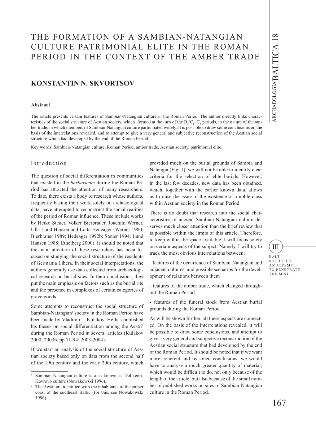 Skvortsov the Formation of a Sambian-Natangian Culture Patrimonial Elite in the Roman Period in the Context of the Amber Trade