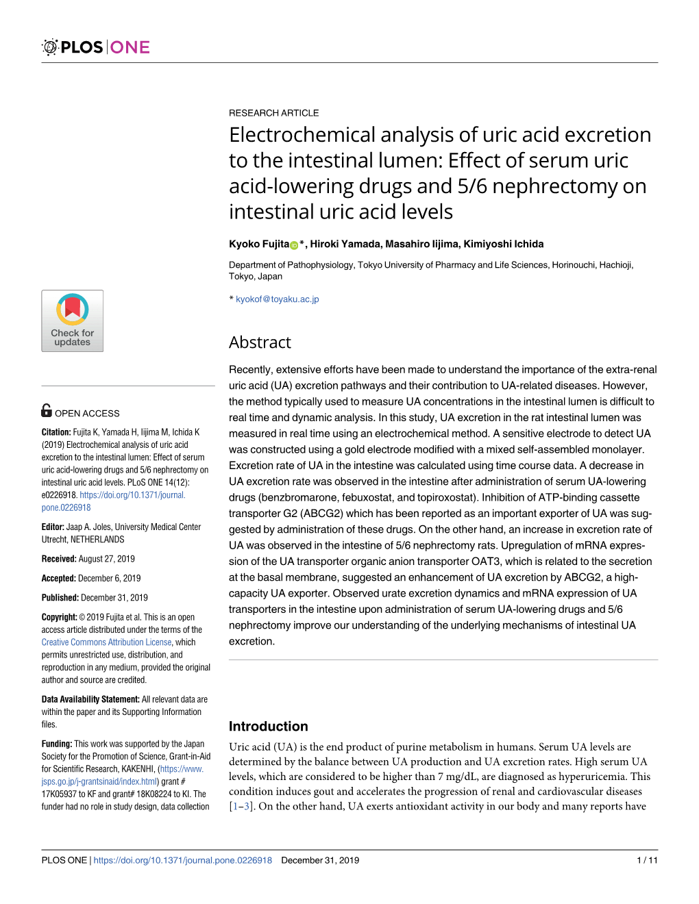 Electrochemical Analysis of Uric Acid Excretion to the Intestinal Lumen: Effect of Serum Uric Acid-Lowering Drugs and 5/6 Nephrectomy on Intestinal Uric Acid Levels