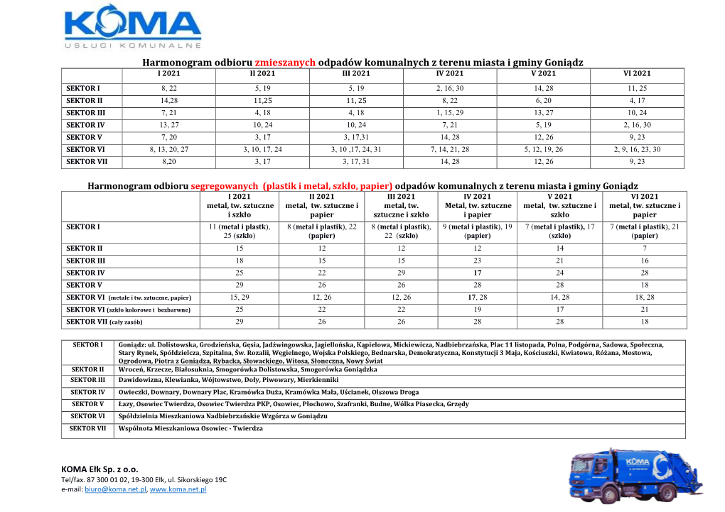 Harmonogram Odbioru Zmieszanych Odpadów Komunalnych Z Terenu