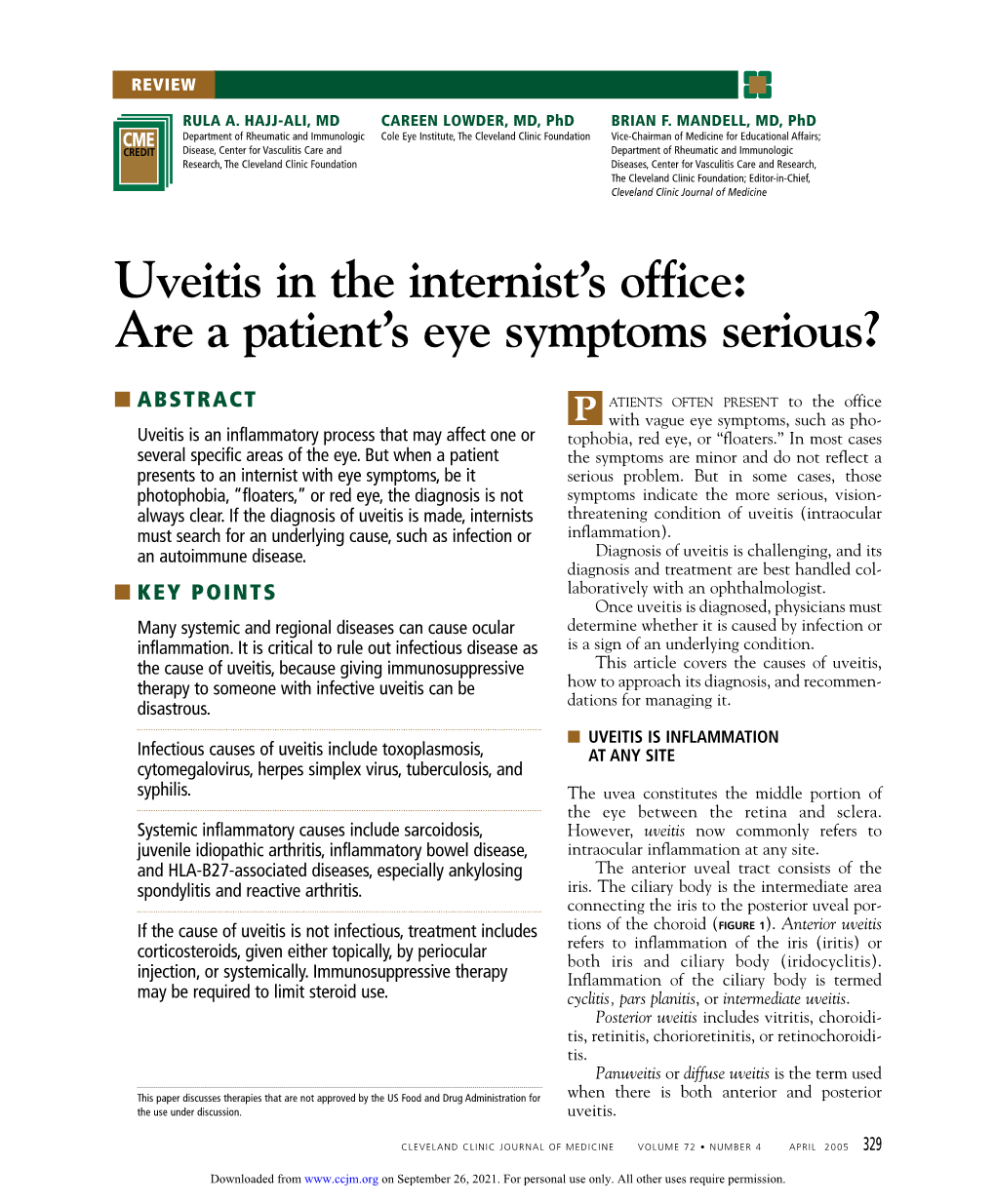 Uveitis in the Internist's Office: Are a Patient's Eye Symptoms Serious?