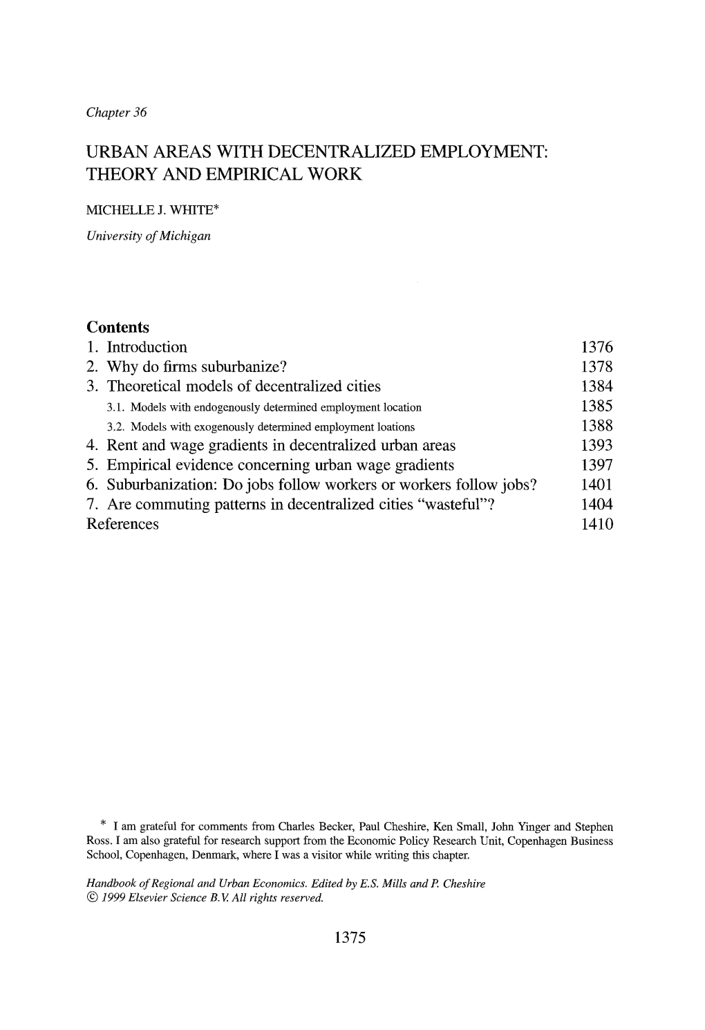 Urban Areas with Decentralized Employment: Theory and Empirical Work