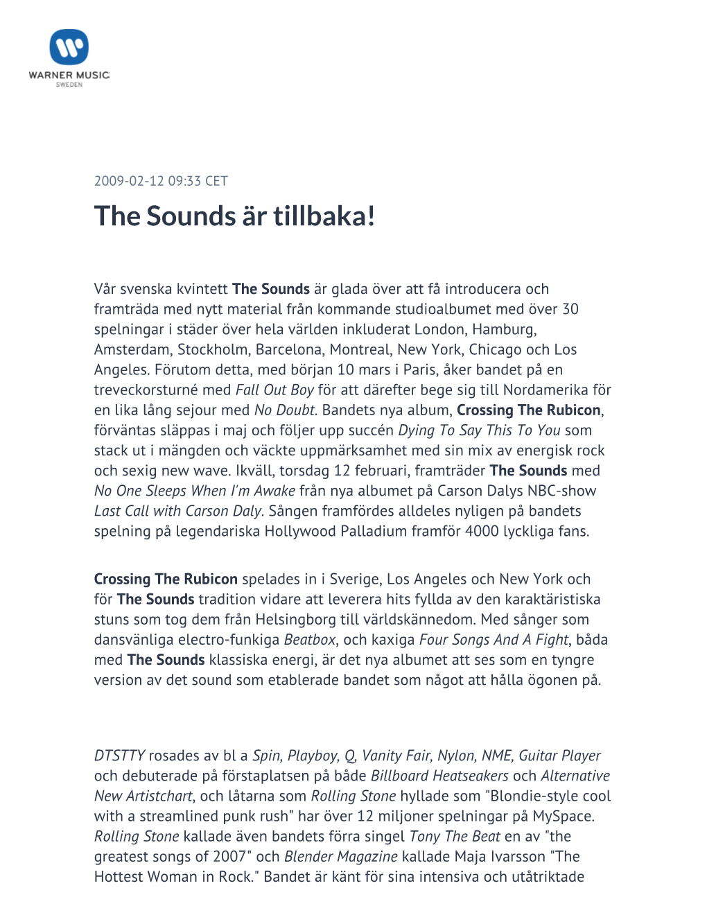 The Sounds Är Tillbaka!