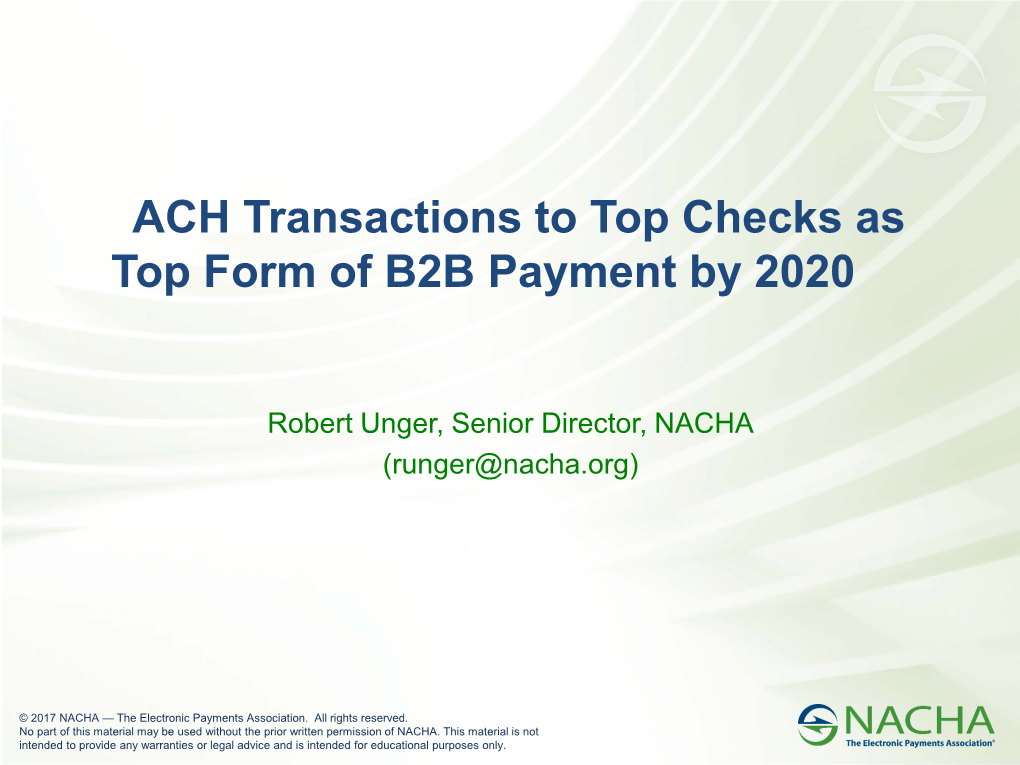 ACH Transactions to Top Checks As Top Form of B2B Payment by 2020
