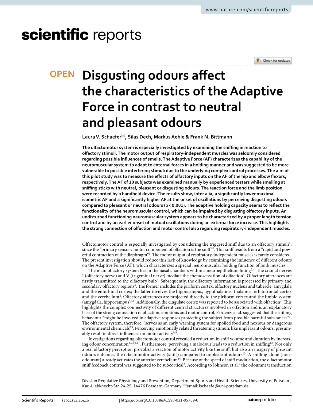 Disgusting Odours Affect the Characteristics of the Adaptive
