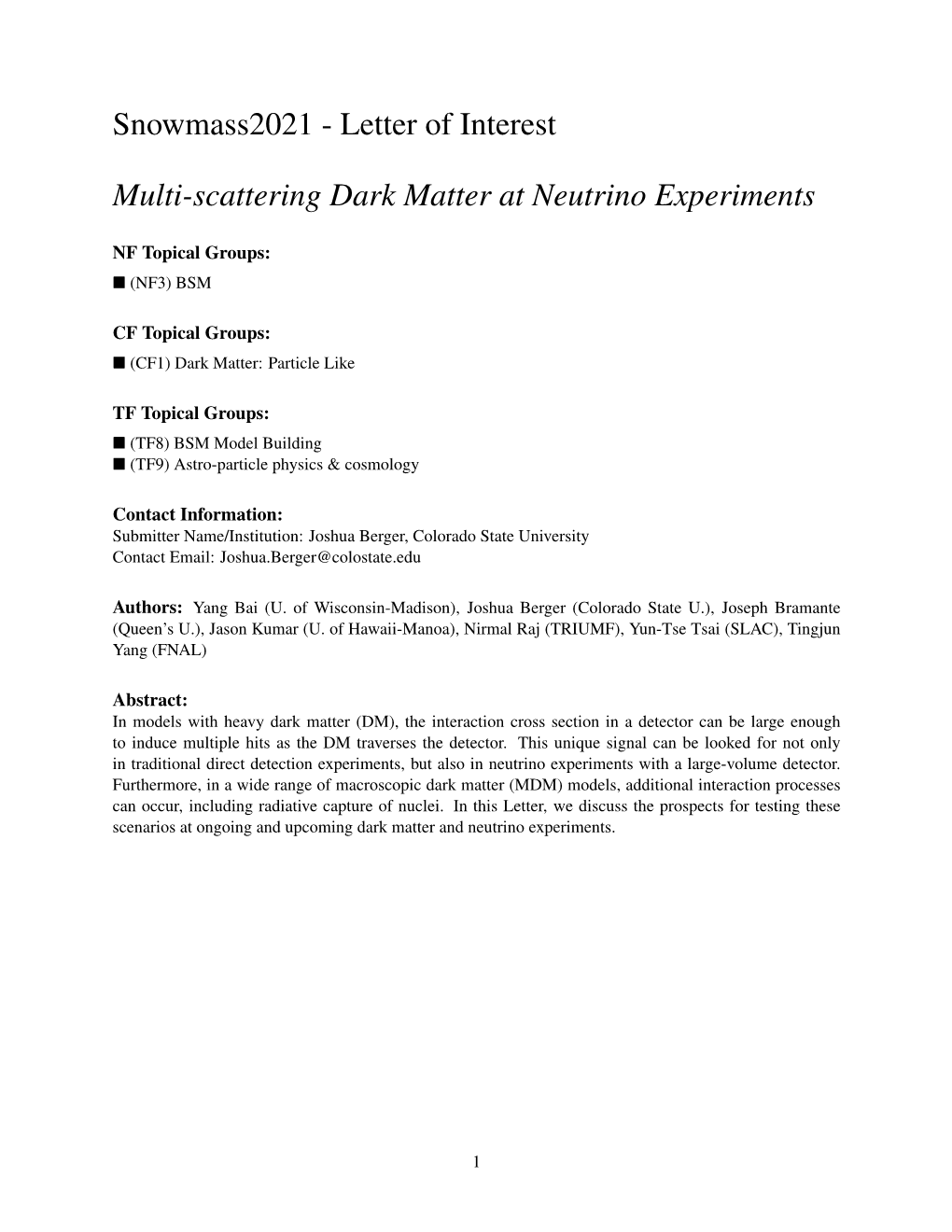 Letter of Interest Multi-Scattering Dark Matter at Neutrino Experiments