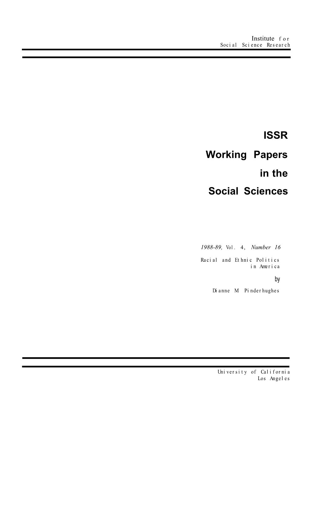 ISSR Working Papers in the Social Sciences