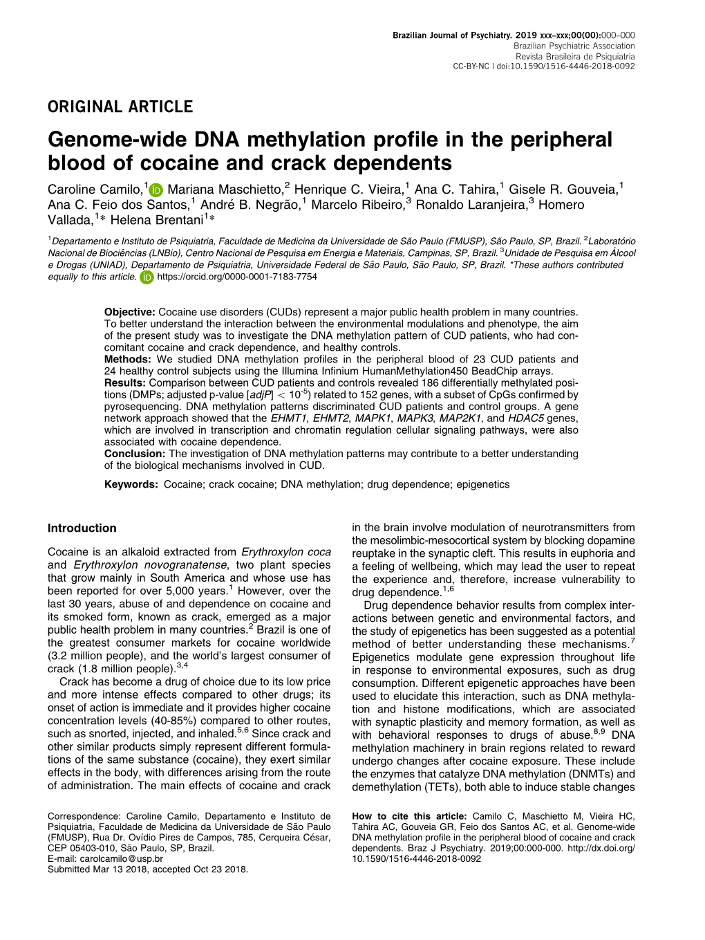 Genome-Wide DNA Methylation Profile in the Peripheral Blood of Cocaine