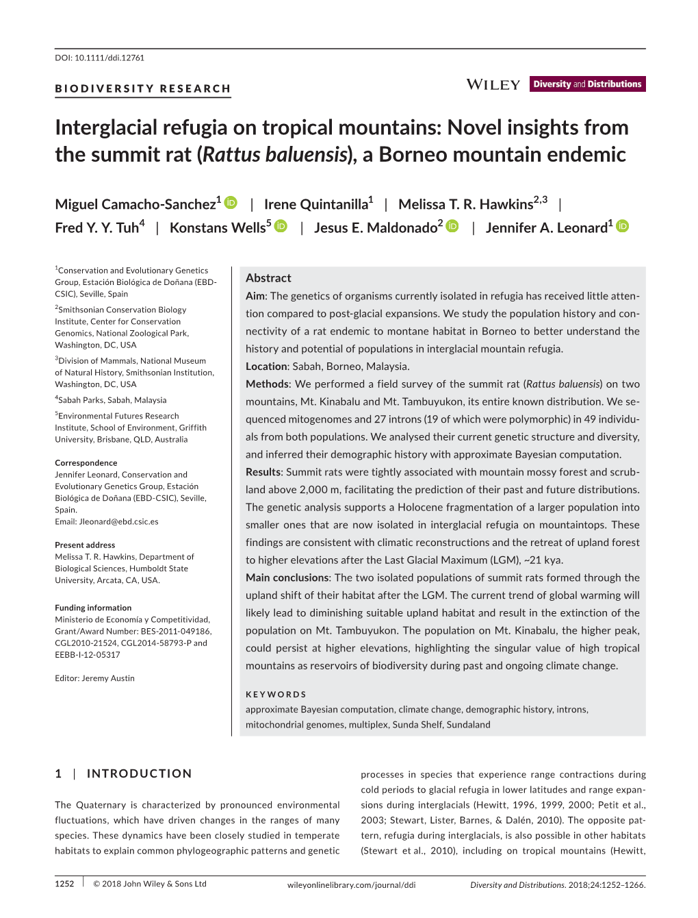 Novel Insights from the Summit Rat (Rattus Baluensis), a Borneo Mountain Endemic