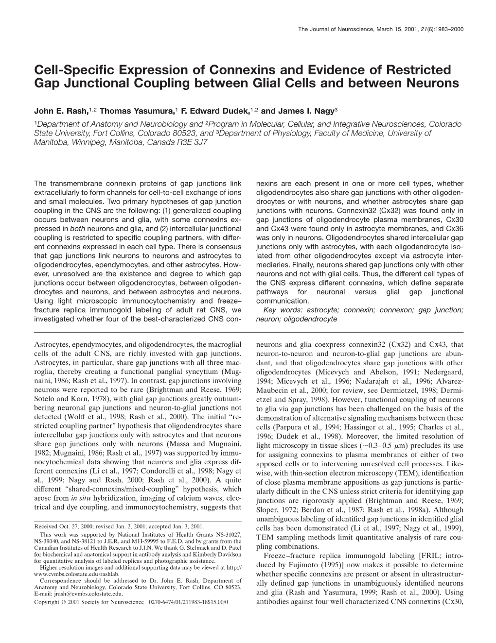 Cell-Specific Expression of Connexins and Evidence of Restricted Gap