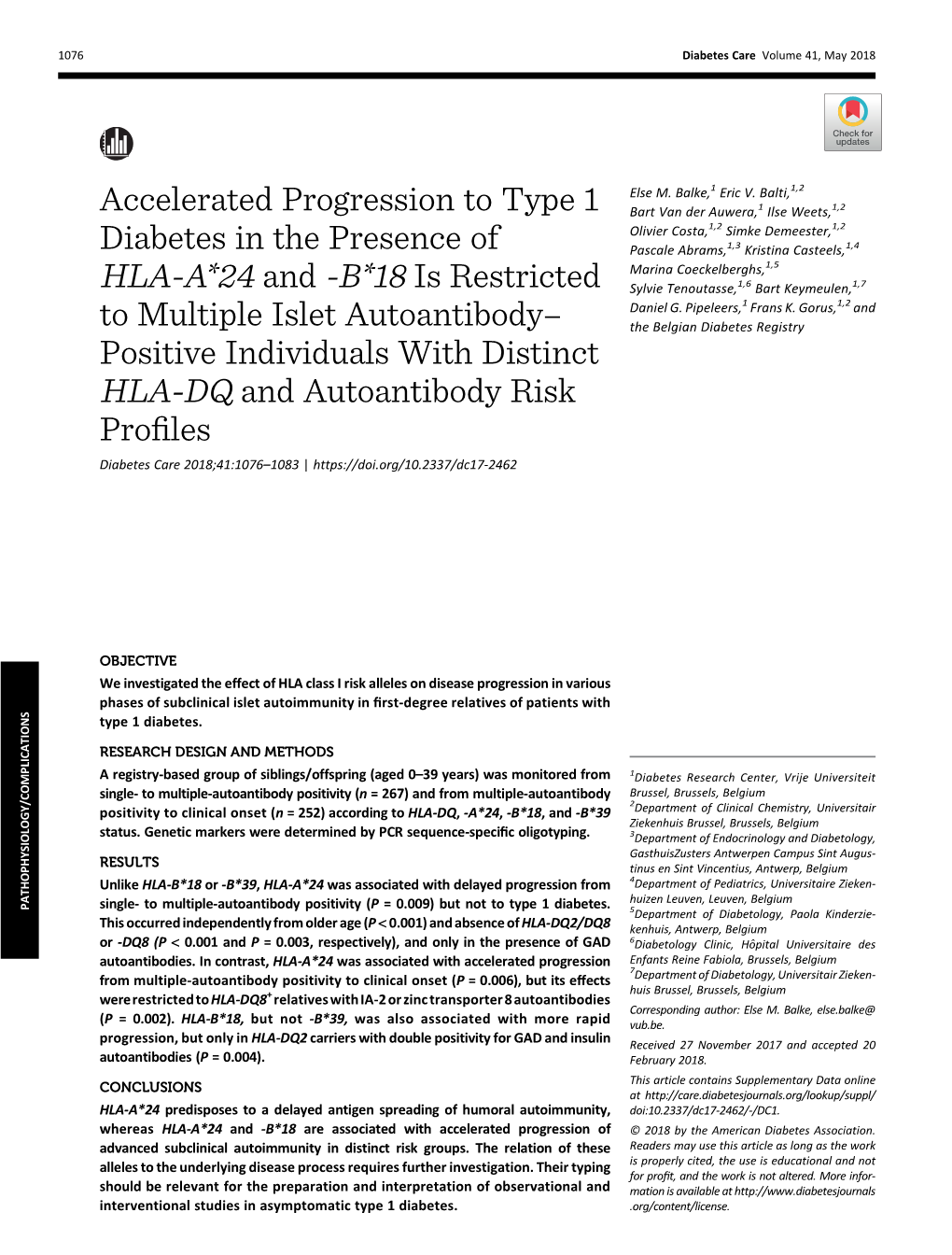 B*18 Is Restricted to Multiple Islet Autoantibody