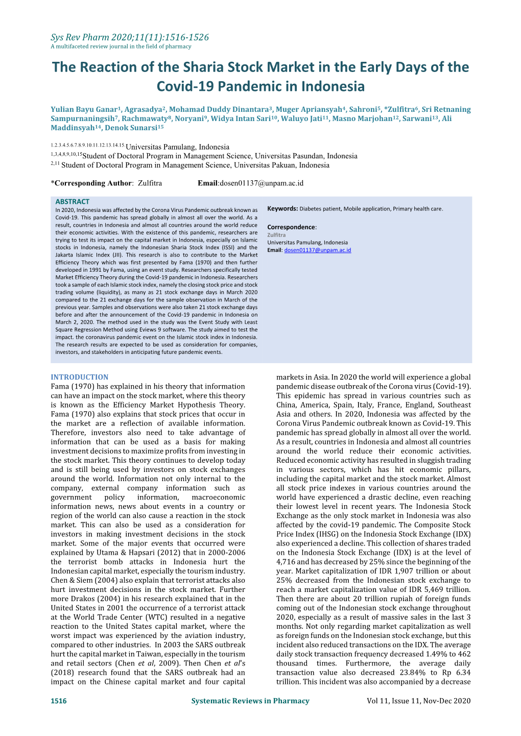 The Reaction of the Sharia Stock Market in the Early Days of the Covid-19 Pandemic in Indonesia